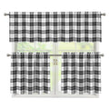 Black And White Tartan Pattern Print 3 Piece Kitchen Curtains