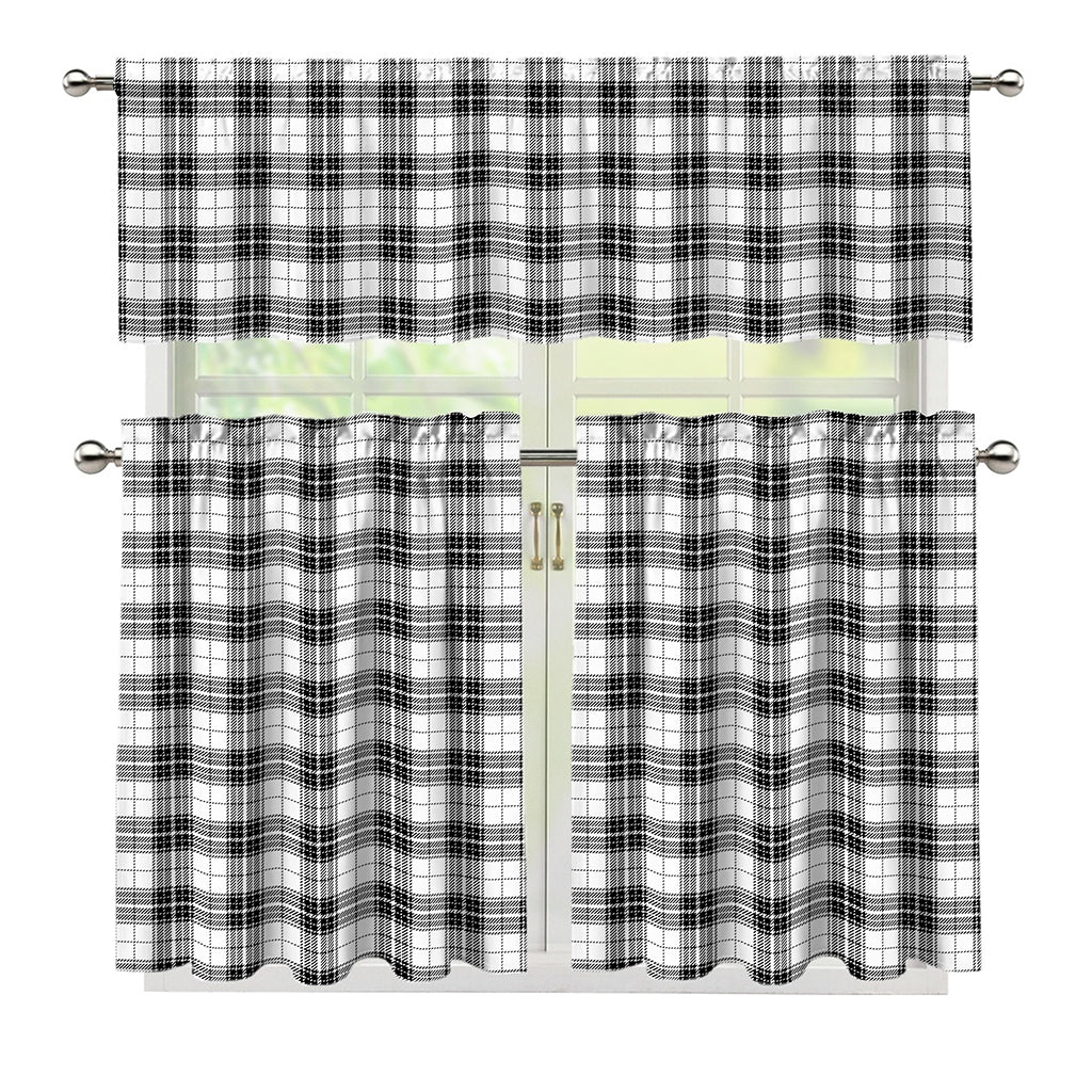 Black And White Tartan Pattern Print 3 Piece Kitchen Curtains