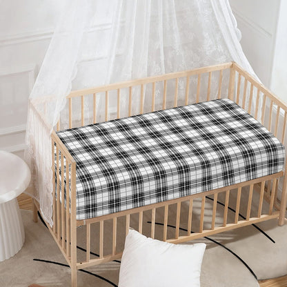 Black And White Tartan Pattern Print Baby Crib Sheet