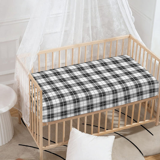 Black And White Tartan Pattern Print Baby Crib Sheet