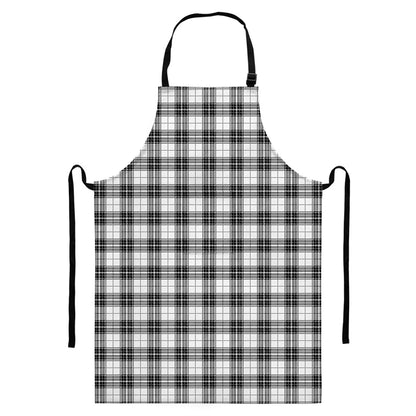 Black And White Tartan Pattern Print Bib Apron With Pocket