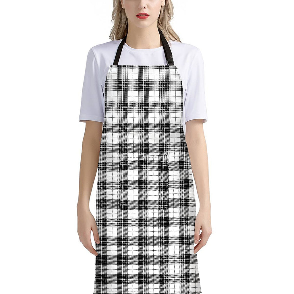 Black And White Tartan Pattern Print Bib Apron With Pocket