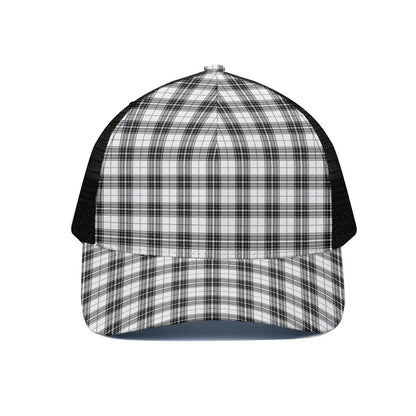 Black And White Tartan Pattern Print Black Mesh Trucker Cap