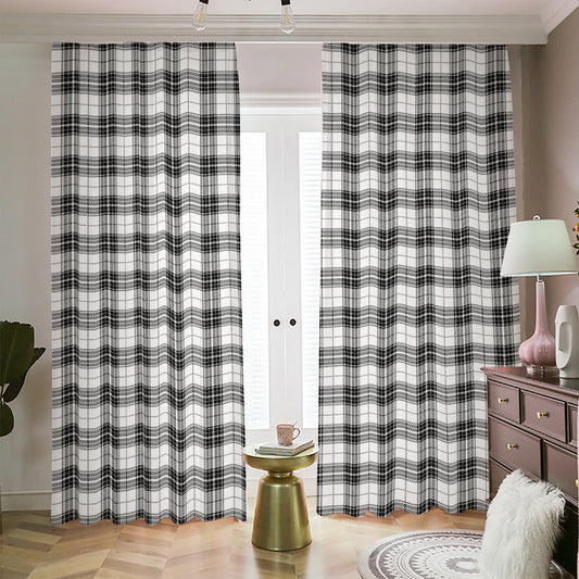 Black And White Tartan Pattern Print Blackout Pencil Pleat Curtains