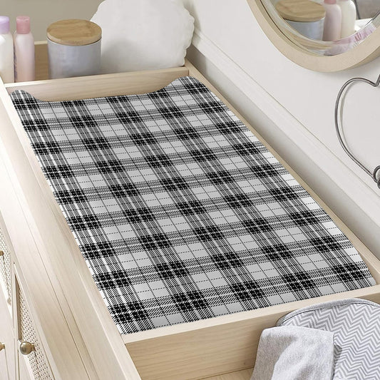 Black And White Tartan Pattern Print Changing Pad Cover