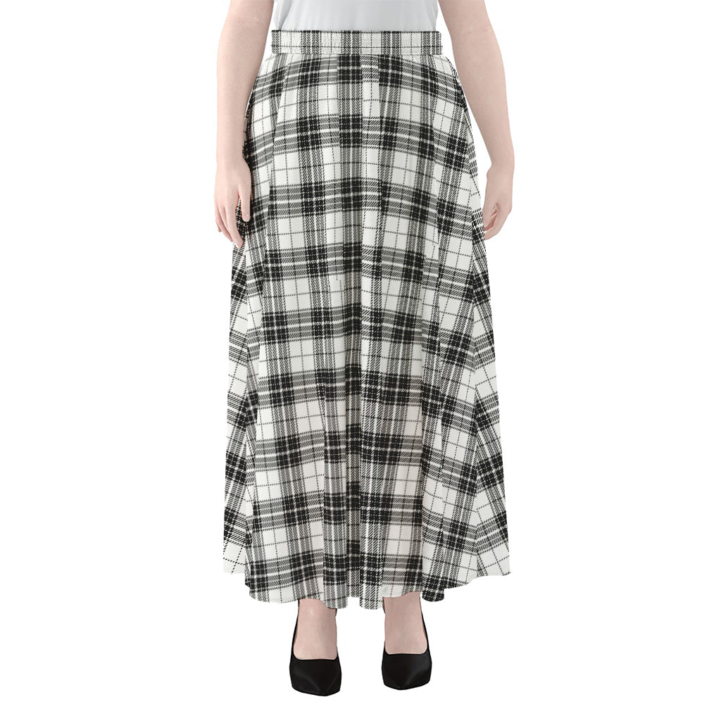Black And White Tartan Pattern Print Chiffon Maxi Skirt
