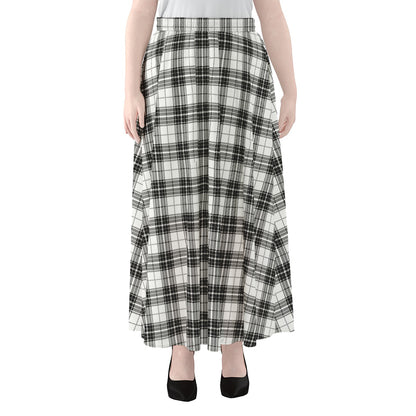 Black And White Tartan Pattern Print Chiffon Maxi Skirt