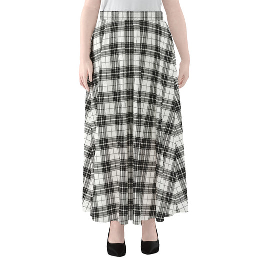 Black And White Tartan Pattern Print Chiffon Maxi Skirt