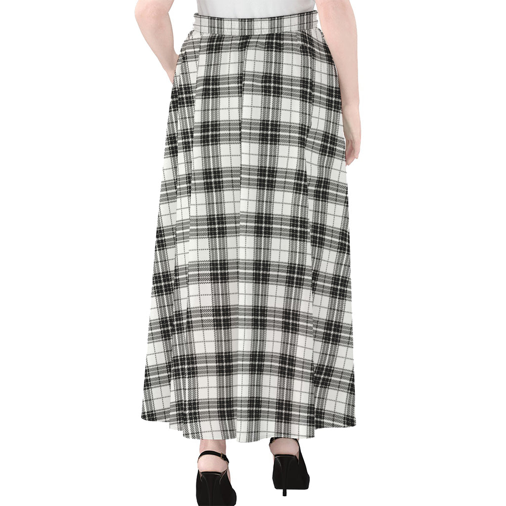 Black And White Tartan Pattern Print Chiffon Maxi Skirt