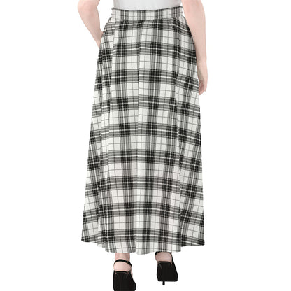 Black And White Tartan Pattern Print Chiffon Maxi Skirt