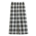 Black And White Tartan Pattern Print Cotton Front Slit Maxi Skirt