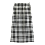 Black And White Tartan Pattern Print Cotton Front Slit Maxi Skirt