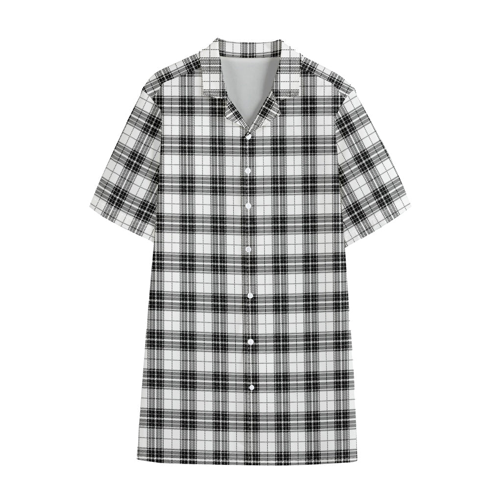 Black And White Tartan Pattern Print Cotton Hawaiian Shirt