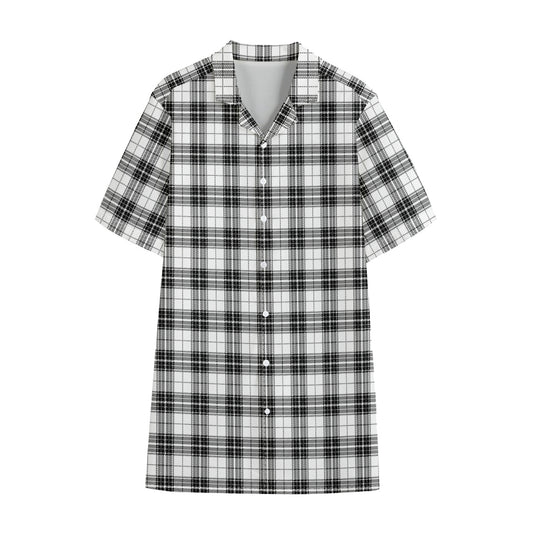 Black And White Tartan Pattern Print Cotton Hawaiian Shirt