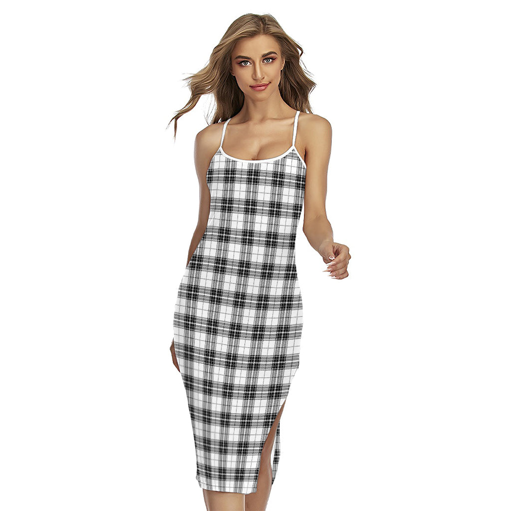 Black And White Tartan Pattern Print Cross Back Cami Dress