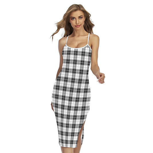 Black And White Tartan Pattern Print Cross Back Cami Dress