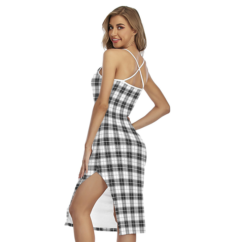 Black And White Tartan Pattern Print Cross Back Cami Dress