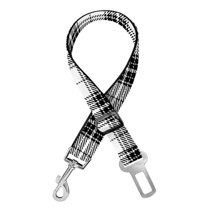 Black And White Tartan Pattern Print Dog Seat Belt