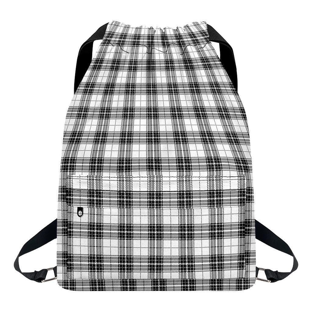 Black And White Tartan Pattern Print Drawstring Backpack