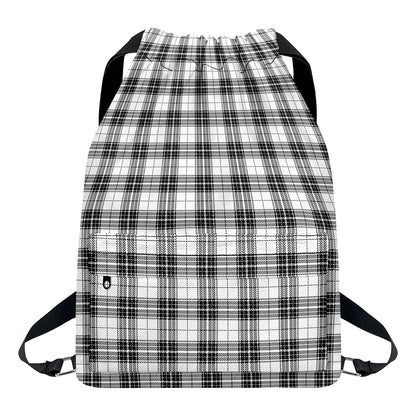 Black And White Tartan Pattern Print Drawstring Backpack