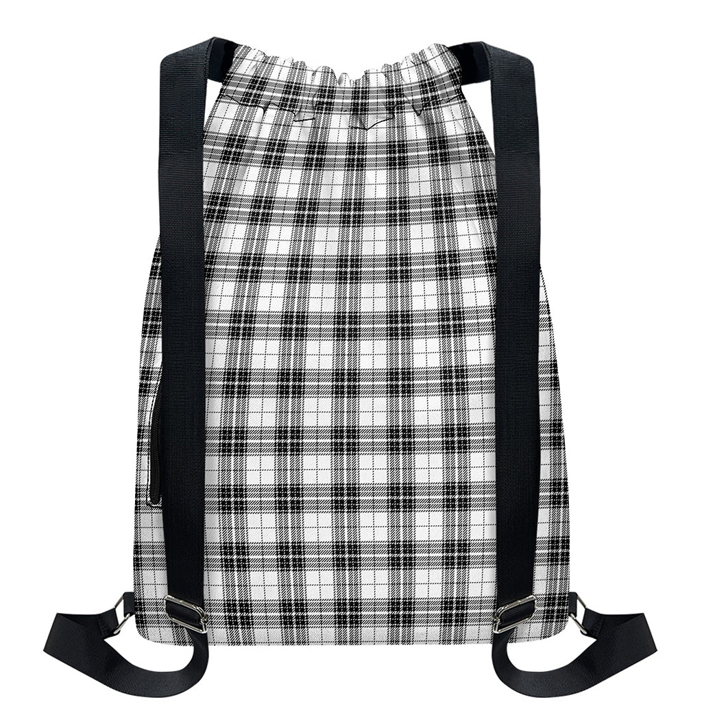 Black And White Tartan Pattern Print Drawstring Backpack