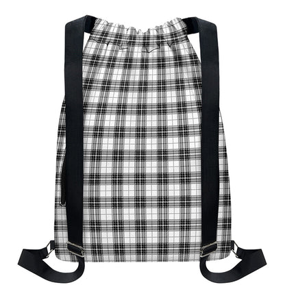 Black And White Tartan Pattern Print Drawstring Backpack