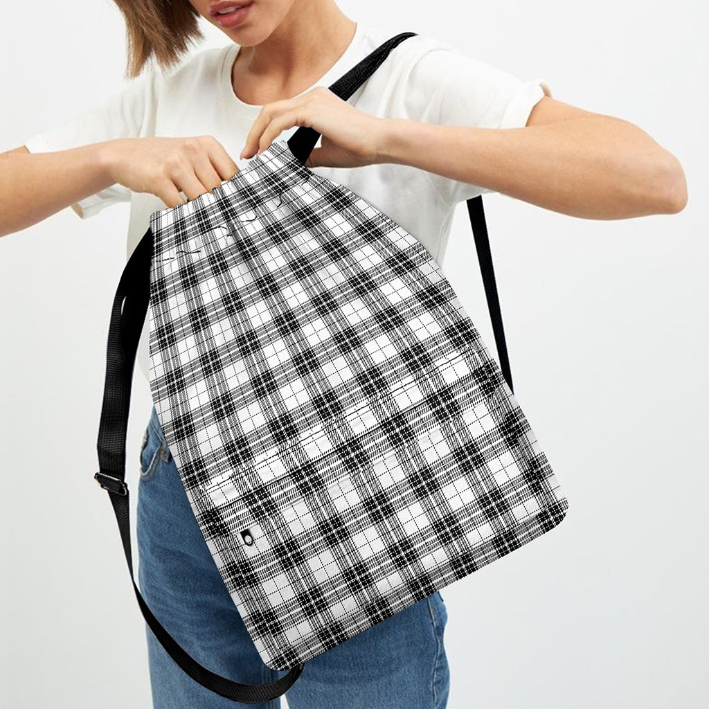 Black And White Tartan Pattern Print Drawstring Backpack