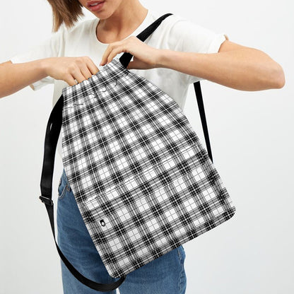 Black And White Tartan Pattern Print Drawstring Backpack