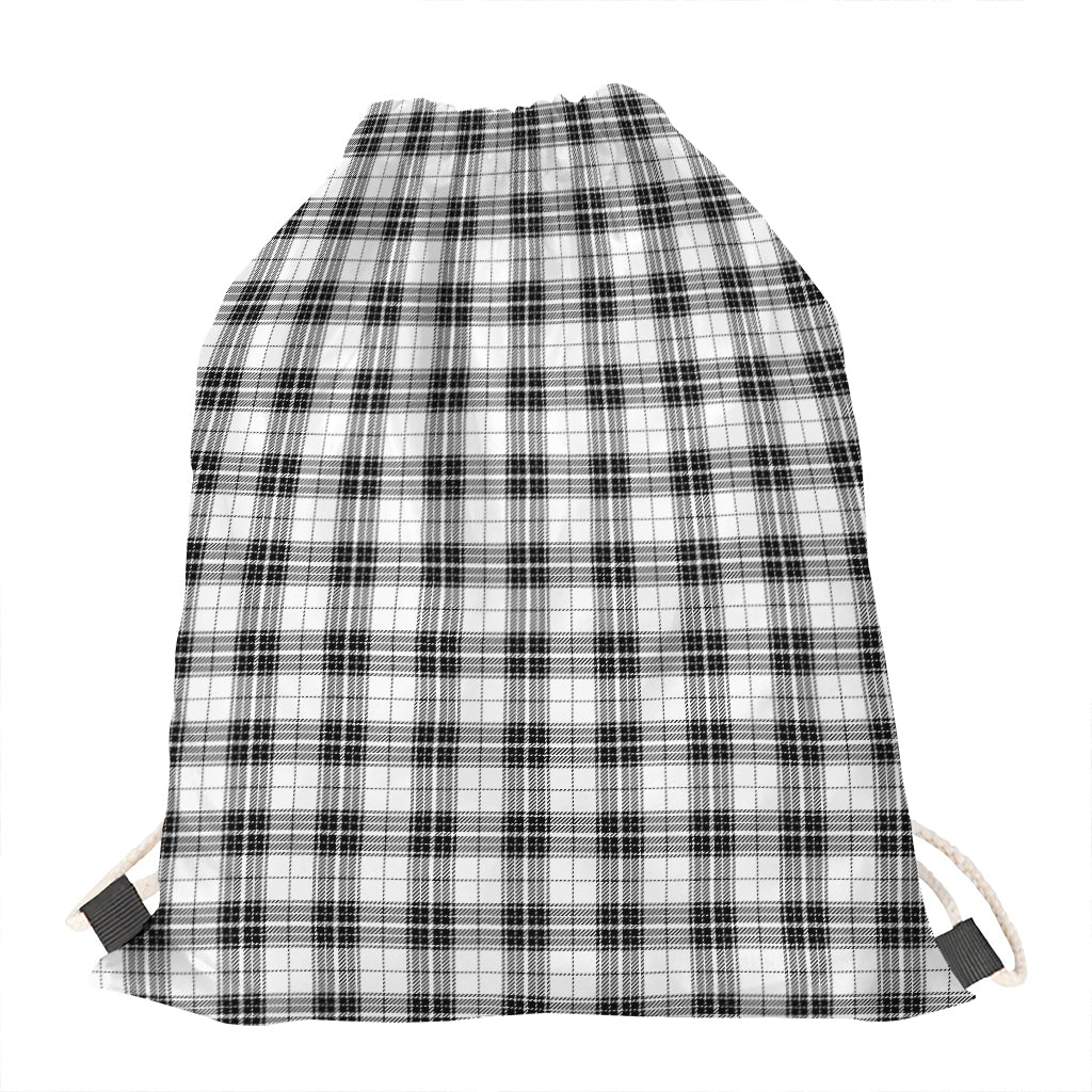 Black And White Tartan Pattern Print Drawstring Bag