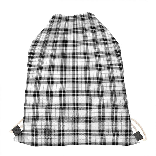 Black And White Tartan Pattern Print Drawstring Bag