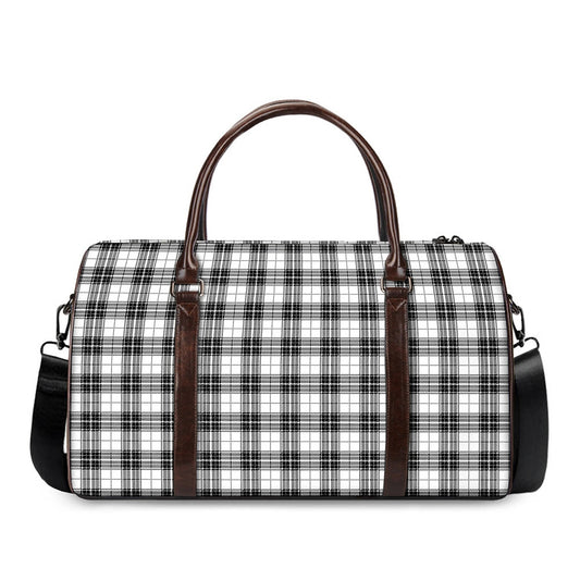 Black And White Tartan Pattern Print Duffle Bag
