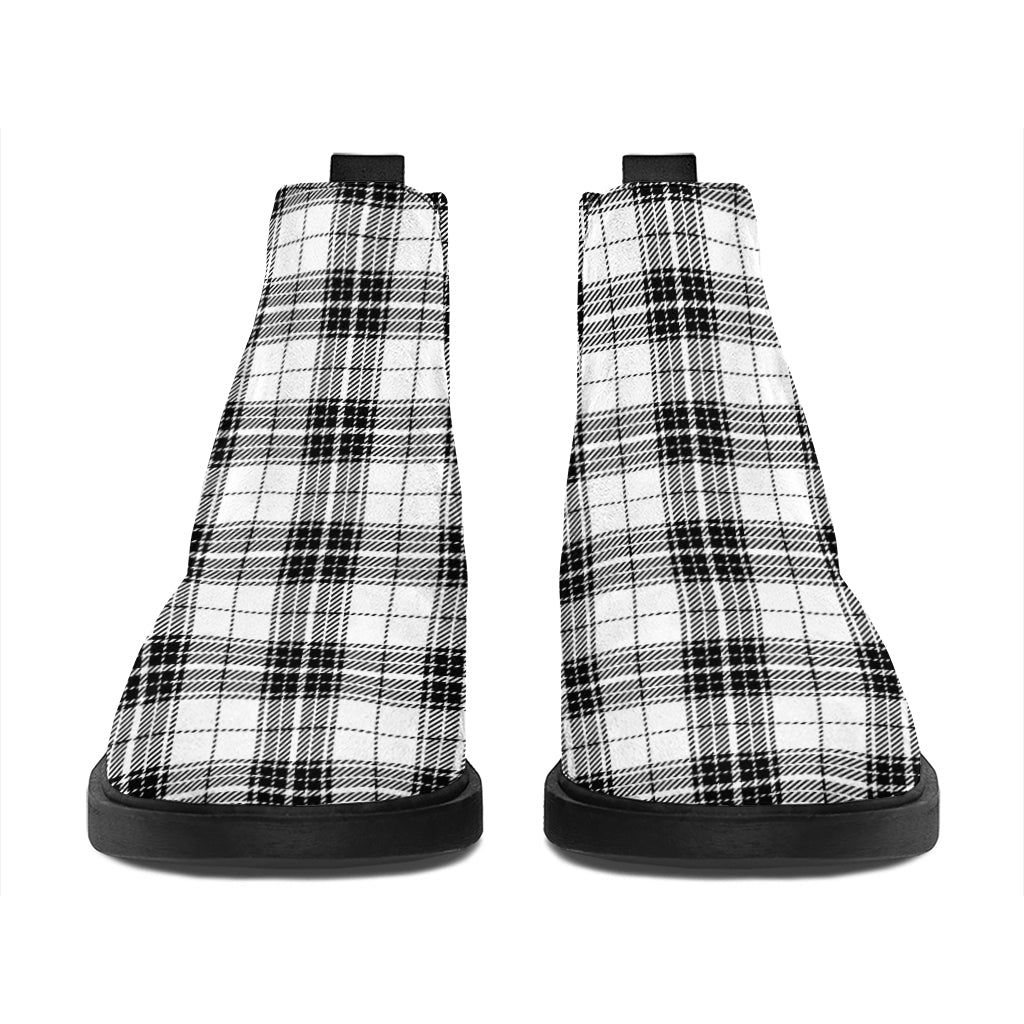 Black And White Tartan Pattern Print Flat Ankle Boots