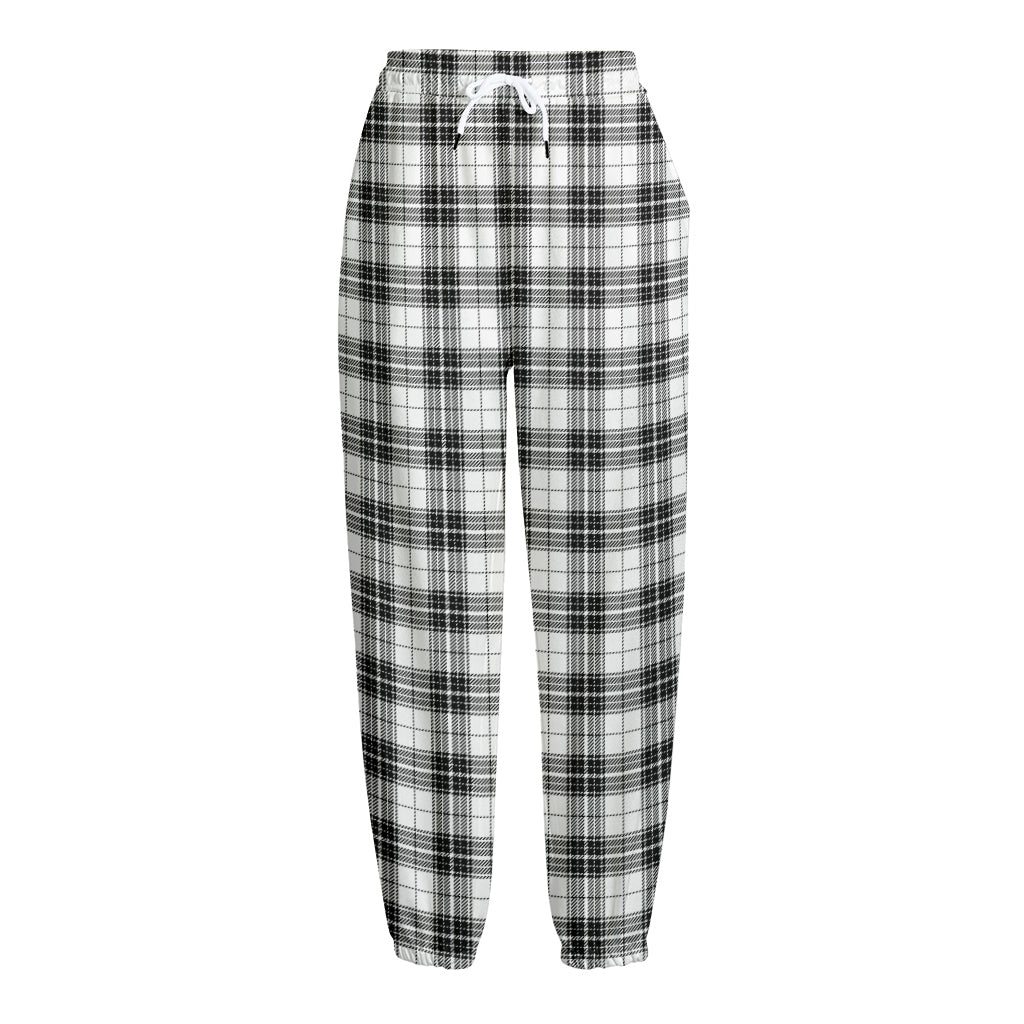 Black And White Tartan Pattern Print Fleece Lined Knit Pants