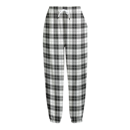 Black And White Tartan Pattern Print Fleece Lined Knit Pants