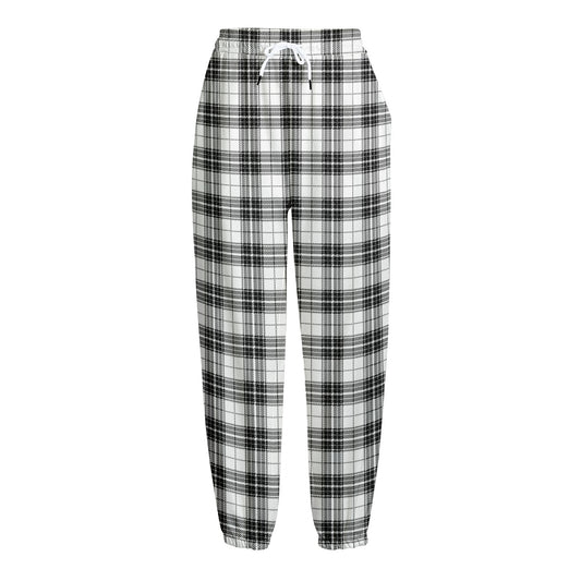Black And White Tartan Pattern Print Fleece Lined Knit Pants