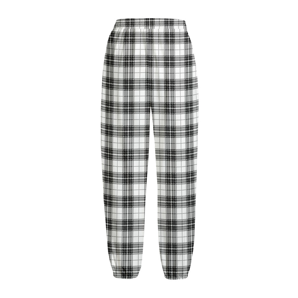 Black And White Tartan Pattern Print Fleece Lined Knit Pants