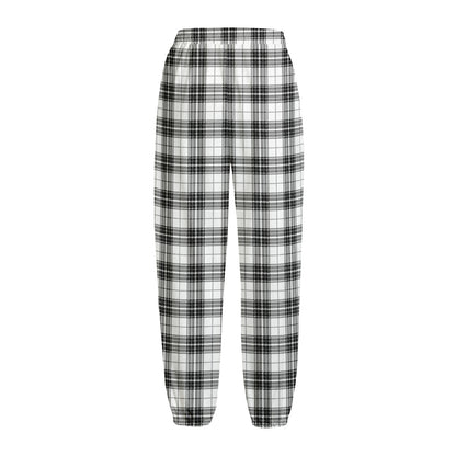 Black And White Tartan Pattern Print Fleece Lined Knit Pants