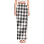 Black And White Tartan Pattern Print High Slit Maxi Skirt