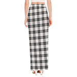 Black And White Tartan Pattern Print High Slit Maxi Skirt