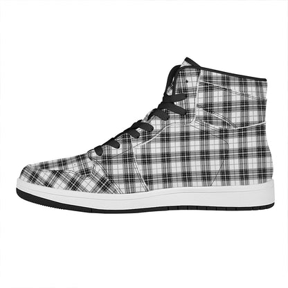 Black And White Tartan Pattern Print High Top Leather Sneakers