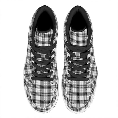 Black And White Tartan Pattern Print High Top Leather Sneakers