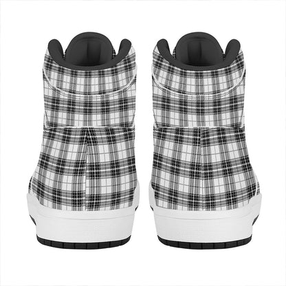 Black And White Tartan Pattern Print High Top Leather Sneakers