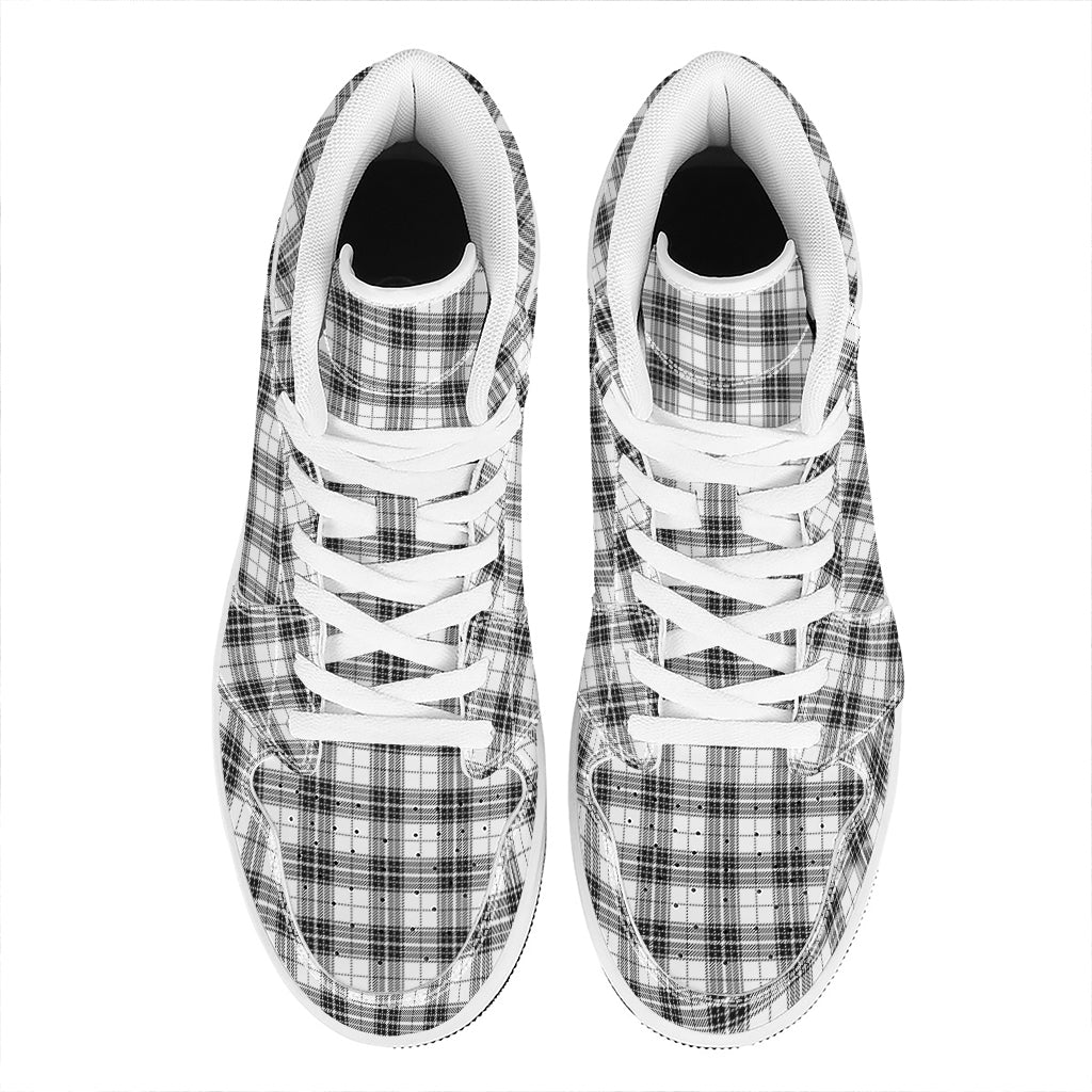 Black And White Tartan Pattern Print High Top Leather Sneakers