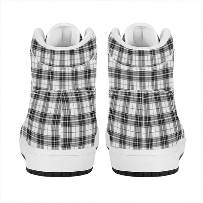 Black And White Tartan Pattern Print High Top Leather Sneakers