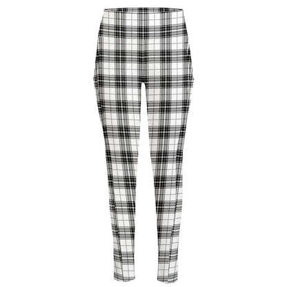 Black And White Tartan Pattern Print High-Waisted Pocket Leggings