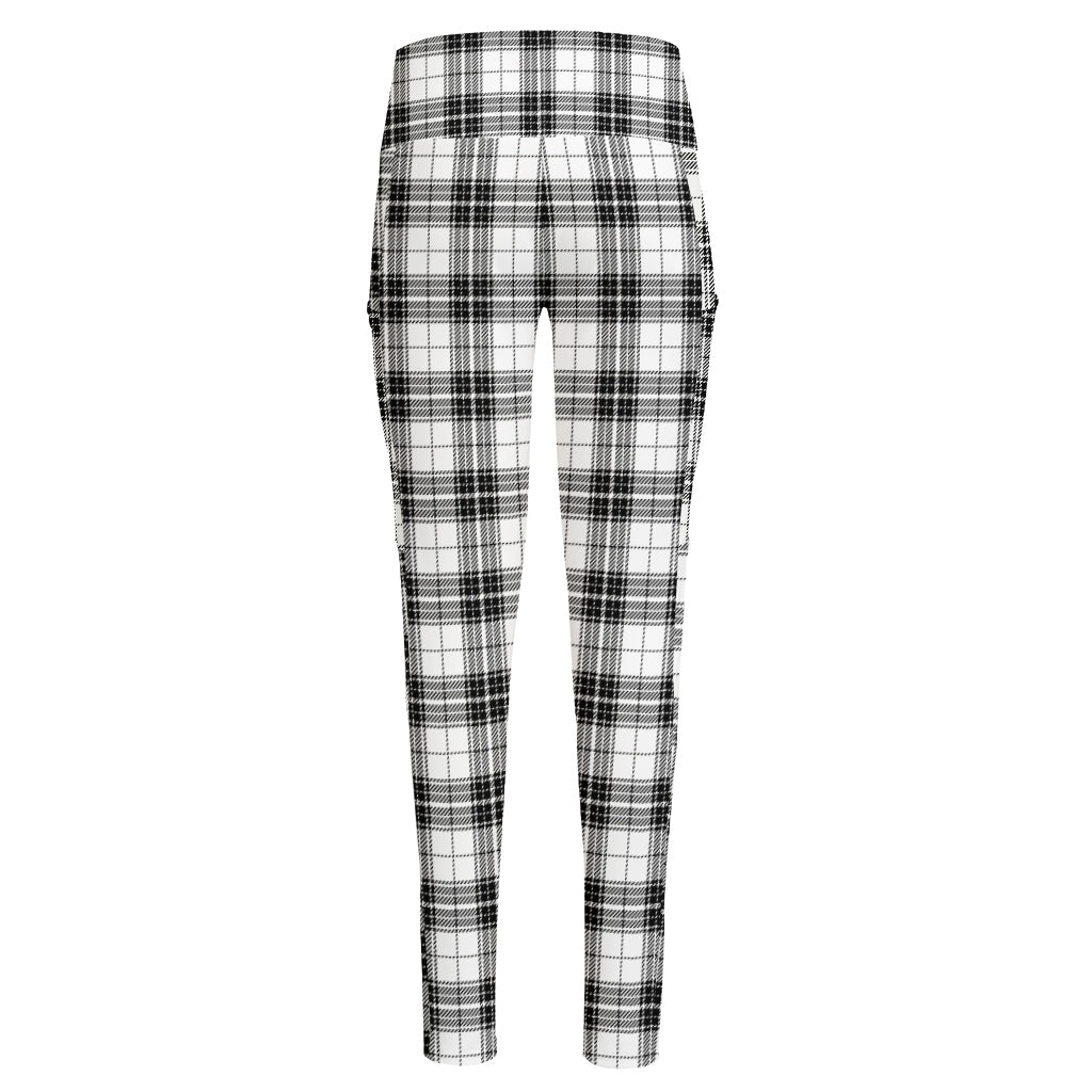 Black And White Tartan Pattern Print High-Waisted Pocket Leggings