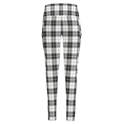 Black And White Tartan Pattern Print High-Waisted Pocket Leggings
