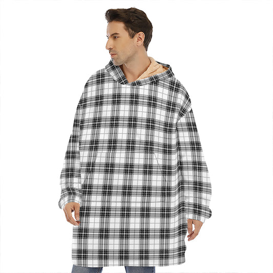 Black And White Tartan Pattern Print Hoodie Blanket