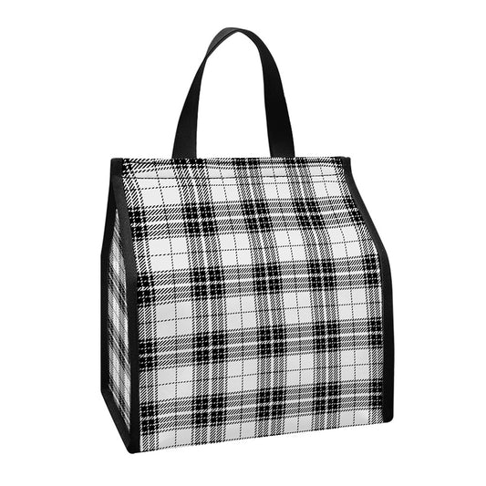 Black And White Tartan Pattern Print Insulated Lunch Tote