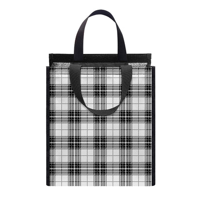 Black And White Tartan Pattern Print Insulated Lunch Tote